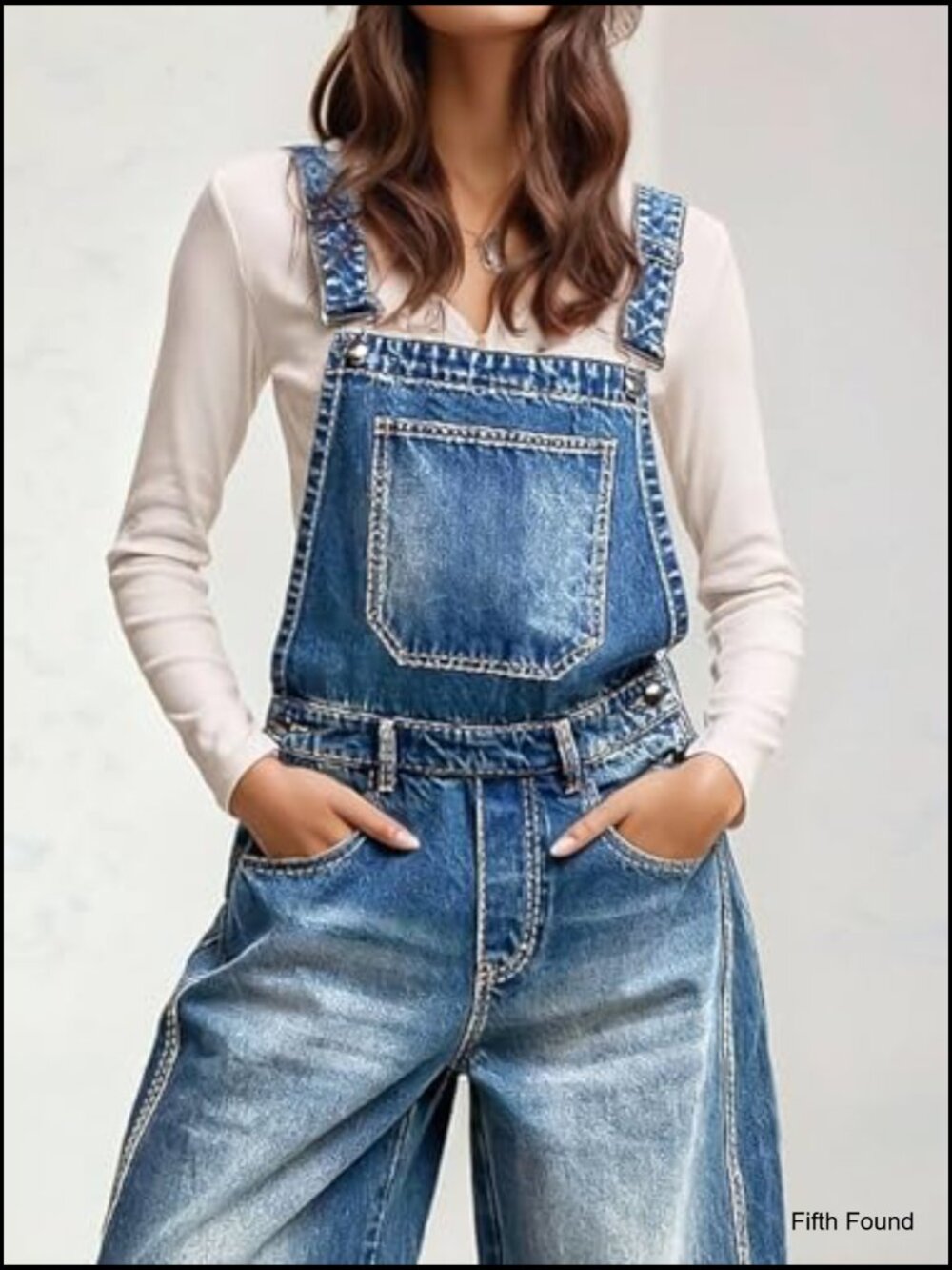 Barrel Leg Denim Overalls with Pockets Casual Jumpsuit - Picture 4 of 7